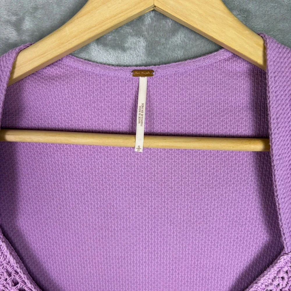 Free People Butterfly Dreams Top Purple Crochet Lace Thermal Small Boho Fairy